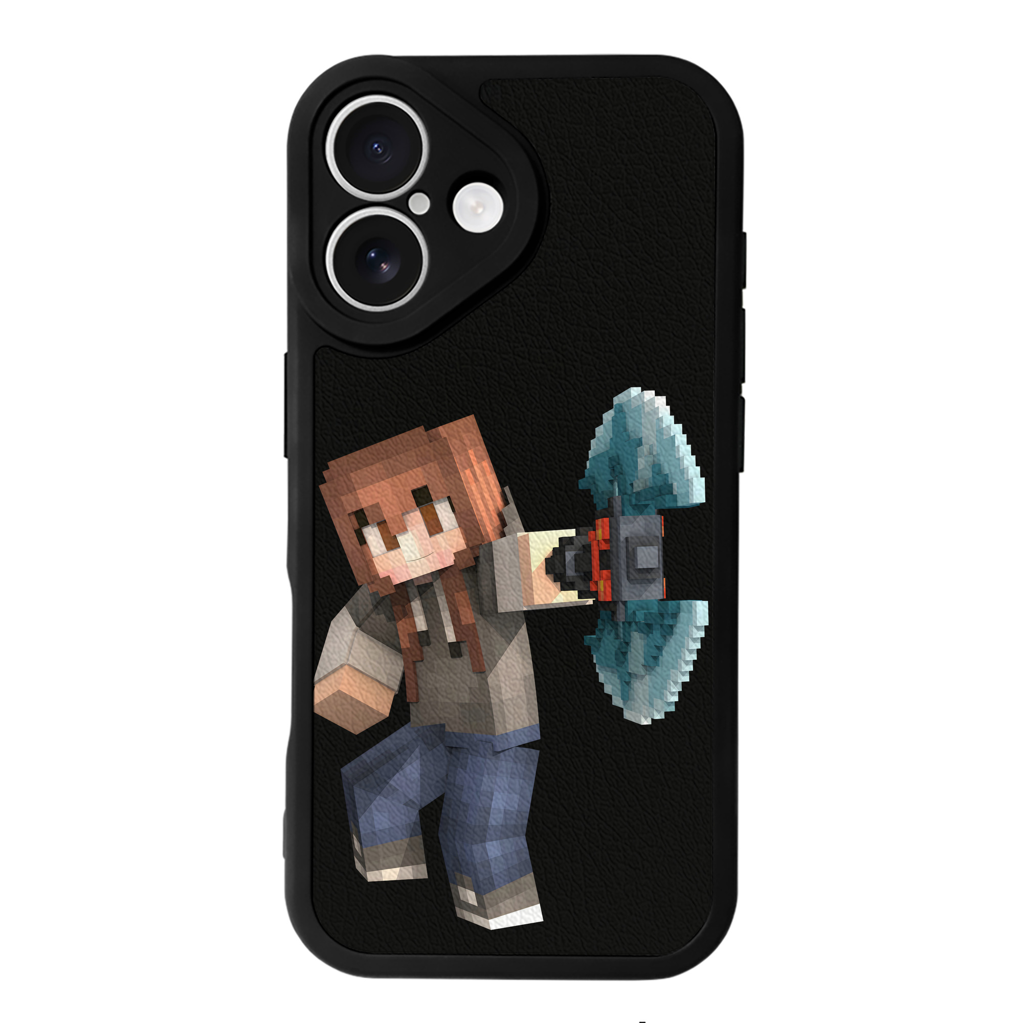 （画像用） マインクラフト ブロックの世界 Minecraft MC Block world 【iPhone 16シリーズ対応】シリコンスマホケース（レザー調） 材質：シリコン